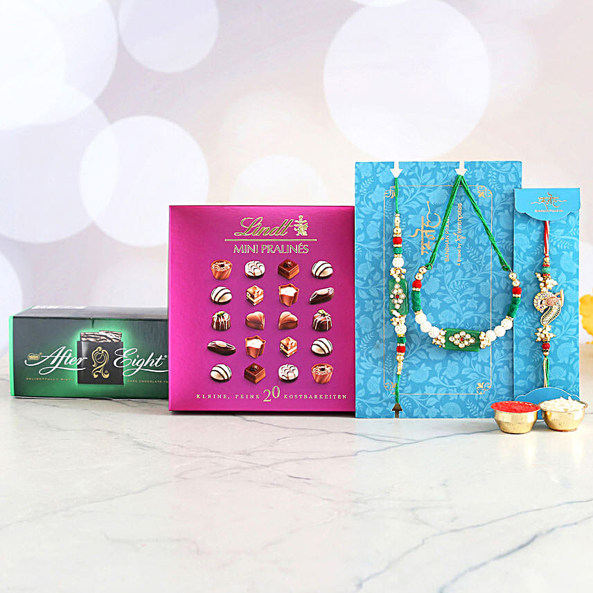 3 Ethnic Rakhis And Flavourful Chocolate Hamper