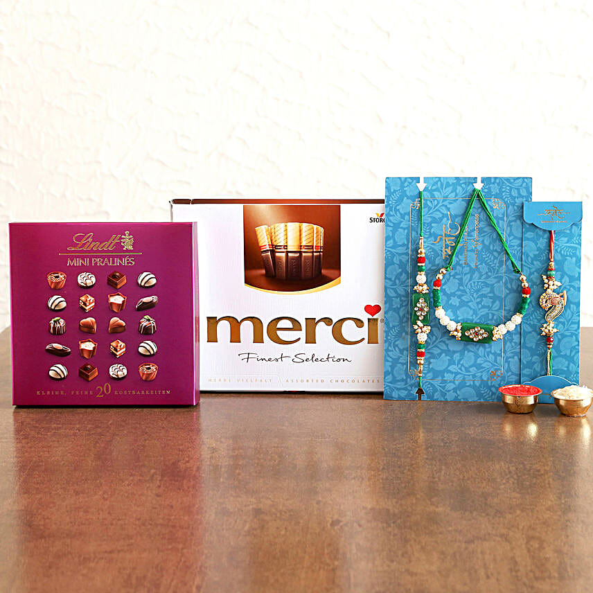 3 Ethnic Rakhis And Lindt Pralines Hamper