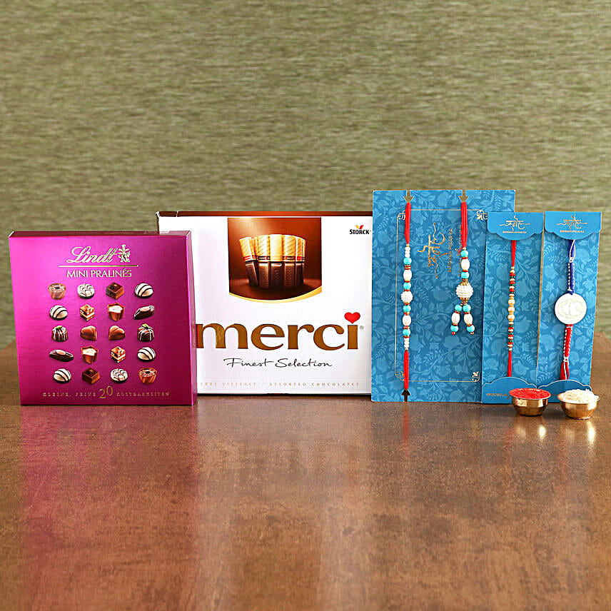 4 Striking Rakhis And Lindt Pralines Hamper