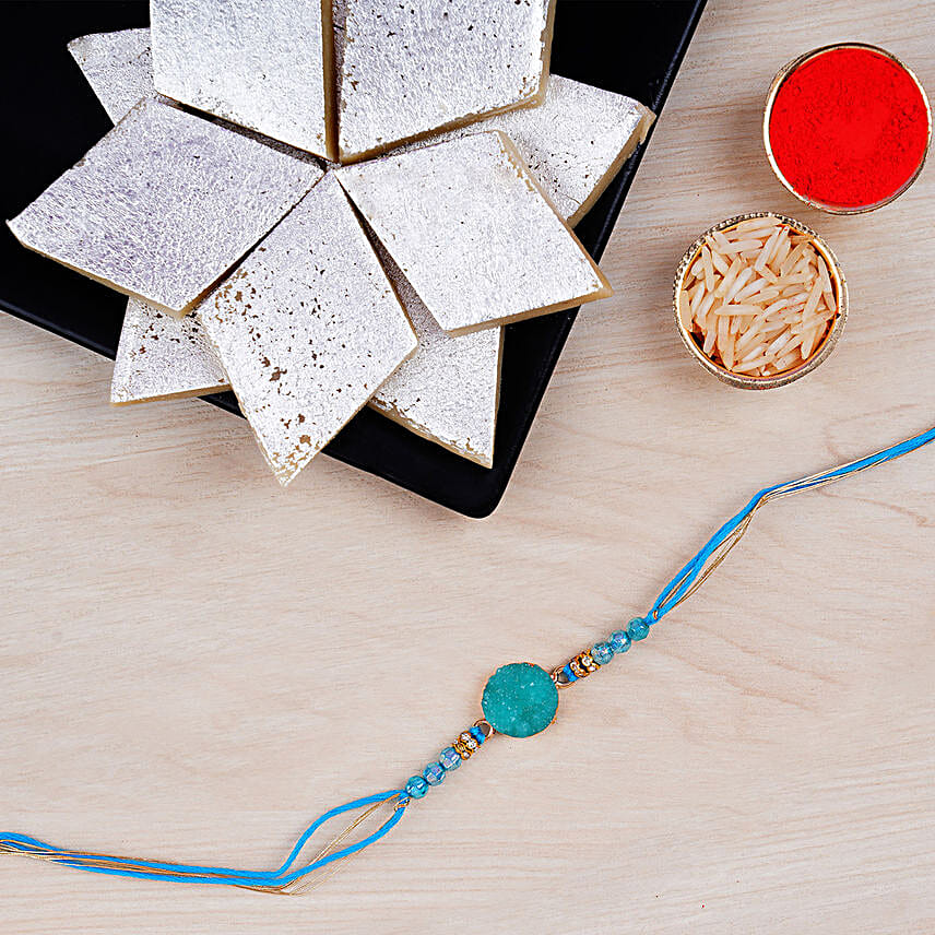 Agate Stone Round Rakhi And Kaju Katli