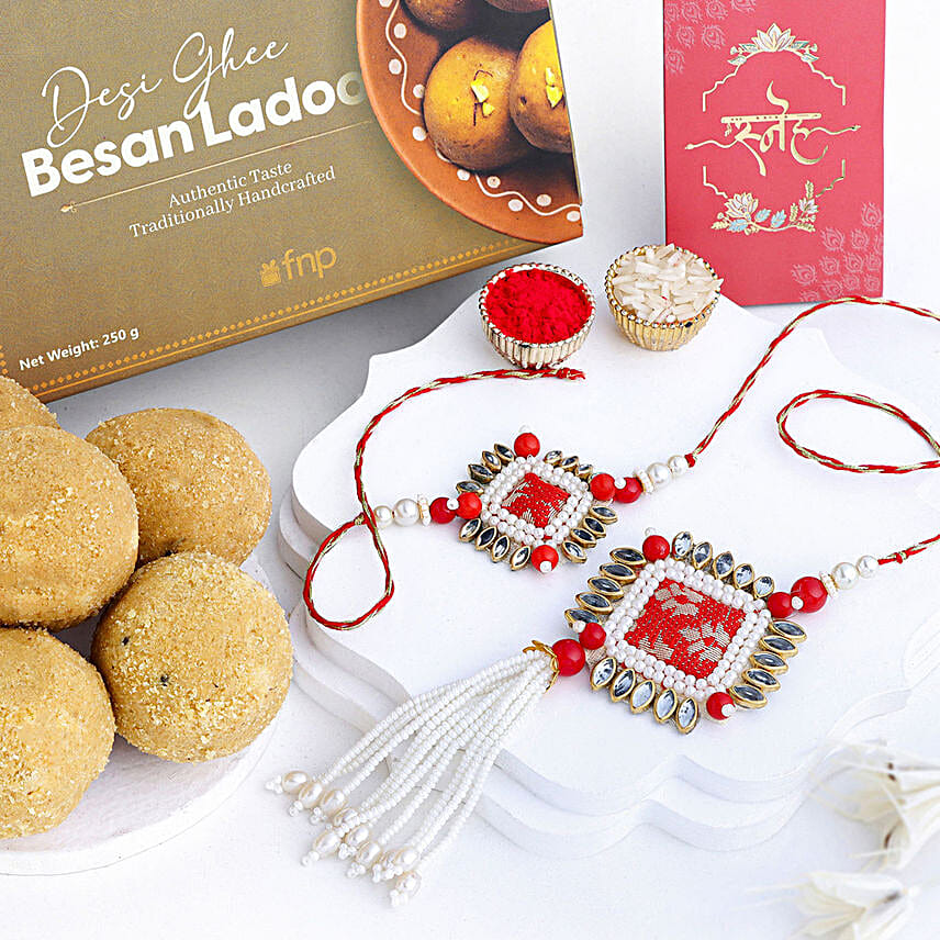 Bandhani Bhaiya Bhabhi Rakhi N Besan Ladoo Set