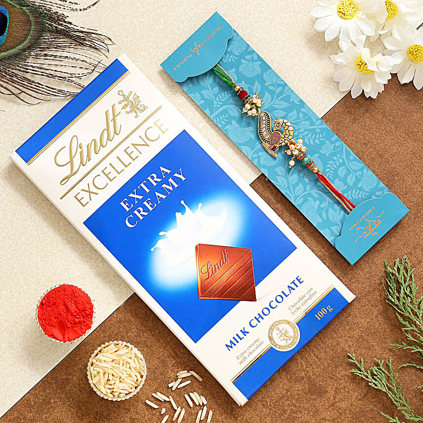 Beautiful Peacock Designer Rakhi With Lindt