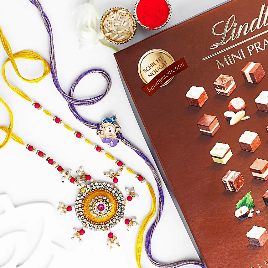 Beloved Family Rakhi Ties N Lindt Praline Combo
