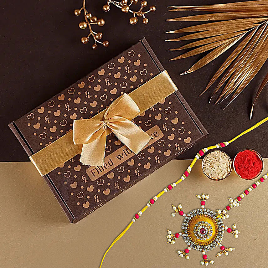 Bhaiya Bhabhi Beads Rakhi Set N Delicious Bonbons Gift Box