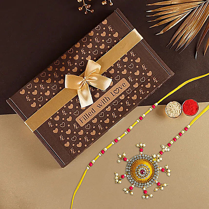 Bhaiya Bhabhi Beads Rakhi Set N Tempting Bonbons Gift Box