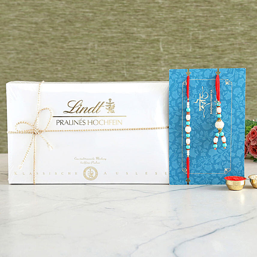 Blue Lumba Rakhi Set And Lindt Pralines