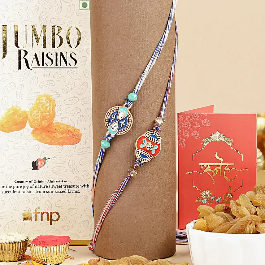 Cultural Charm Ethnic Rakhi Set N Raisin Combo