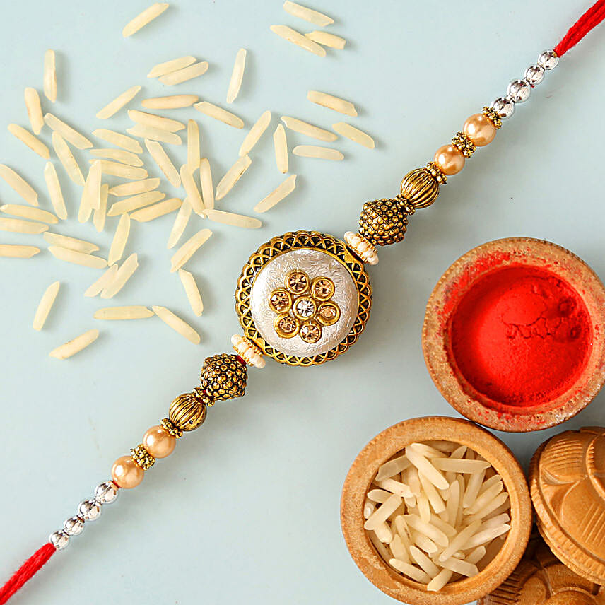Designer Pearl Rakhi With Soanpapdi And Almonds