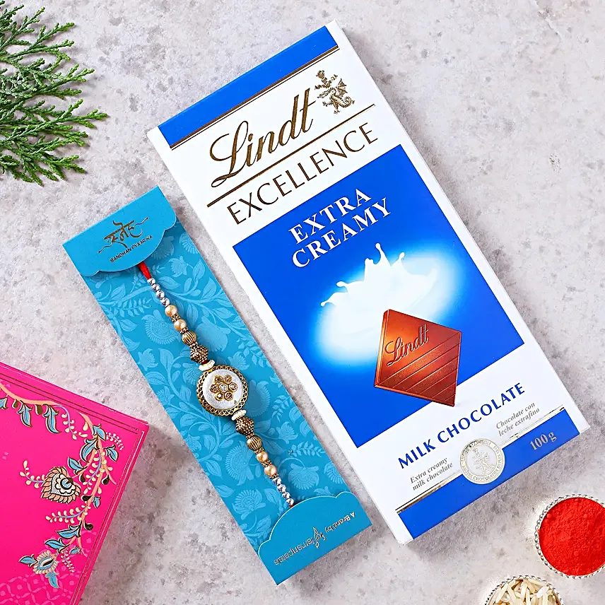 Ethnic Pearl Designer Rakhi And Lindt