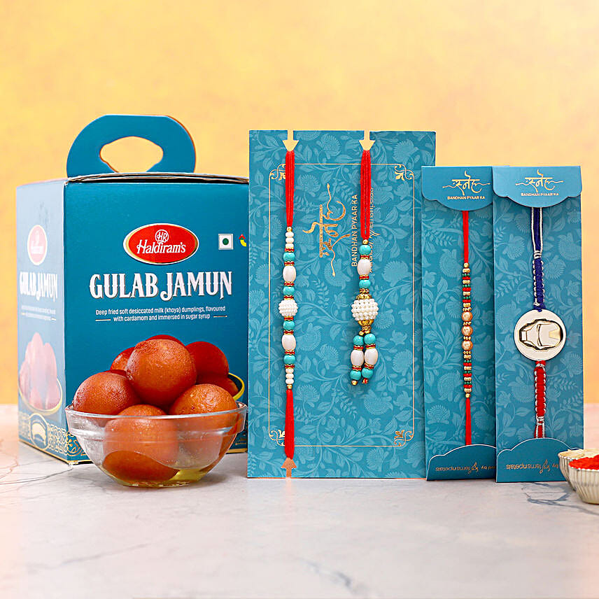 Family Rakhi Set With Gulab Jamun