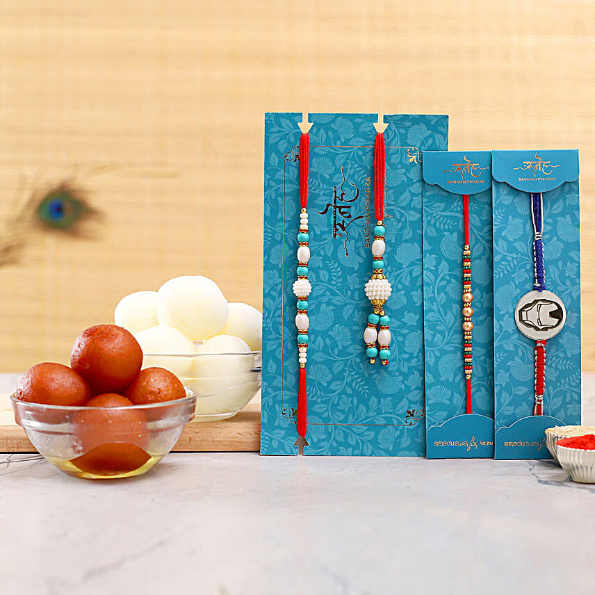Family Rakhi Set With Gulabjamun And Rasgulla