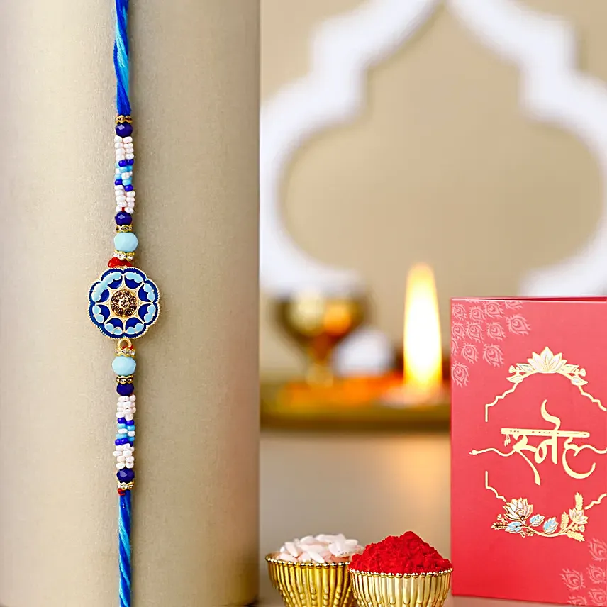 Floral Blue Meenakari Rakhi N Savoury Delights