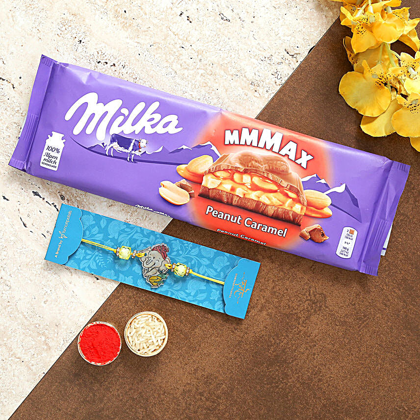 Ganeshji Kids Rakhi And Milka Peanut Chocolate
