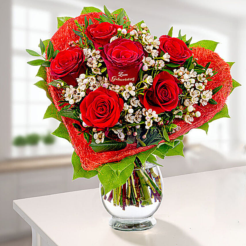 Heart Shaped Red Roses Arrangement With Free Vase