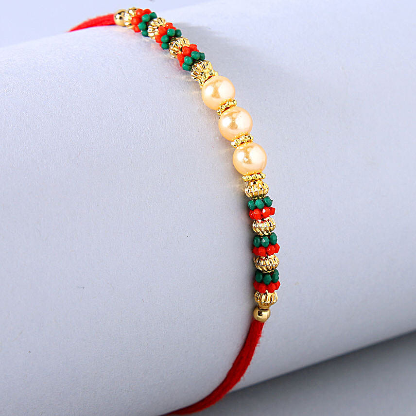 Ironman And Pearls Kids Rakhi With Blue Pearls Lumba Rakhi Set