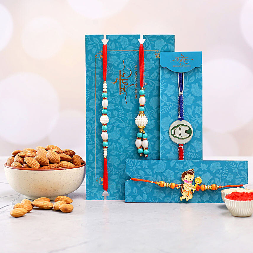 Kids Rakhi Combo And Pearl Lumba Rakhi Set With Healthy Almonds
