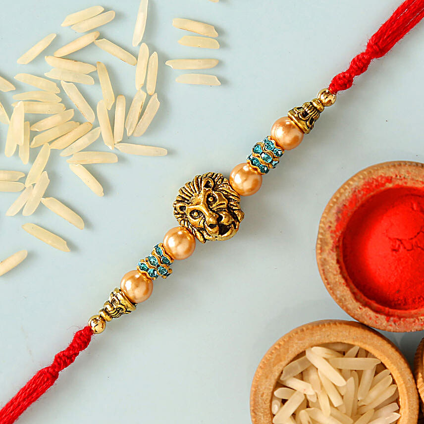 Lion Face Pearl Rakhi With 340 Gms Kaju Katli
