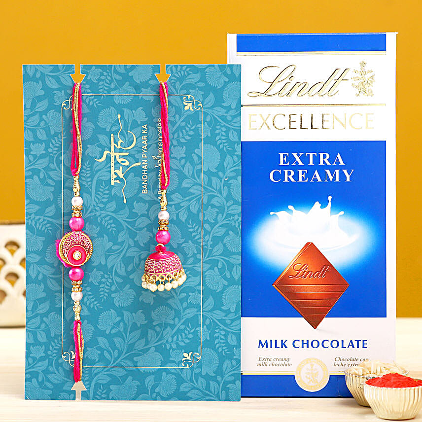 Meenakari Pearl Lumba Rakhi Set With Lindt