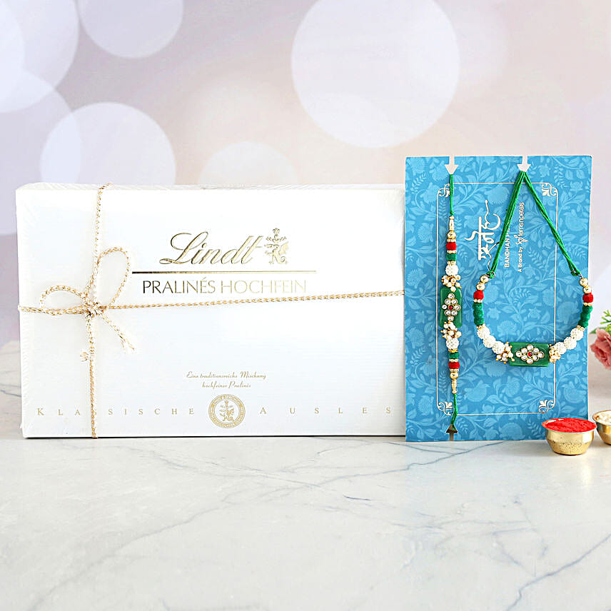 Pearl Lumba Rakhi Set And Lindt Pralines