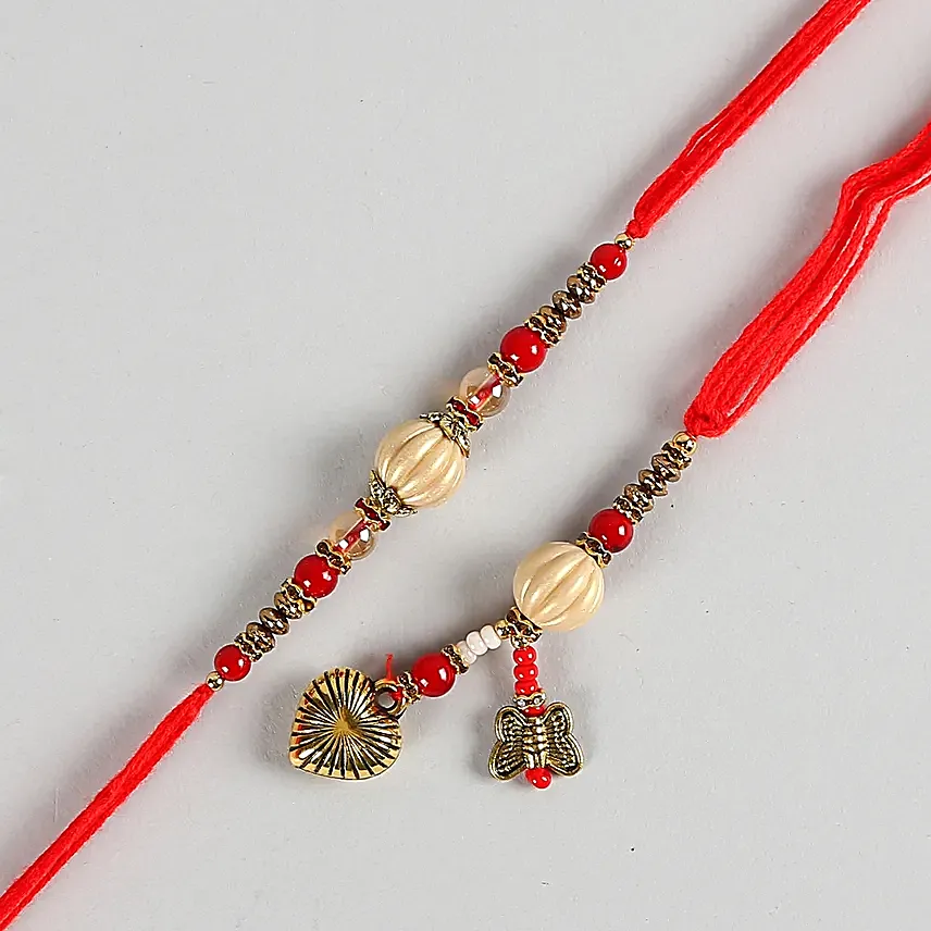 Red Pearl And Lumba Rakhi Set