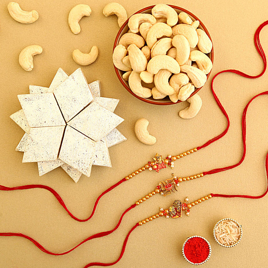 Sneh Devotional Rakhis With Cashews & Kaju Katli