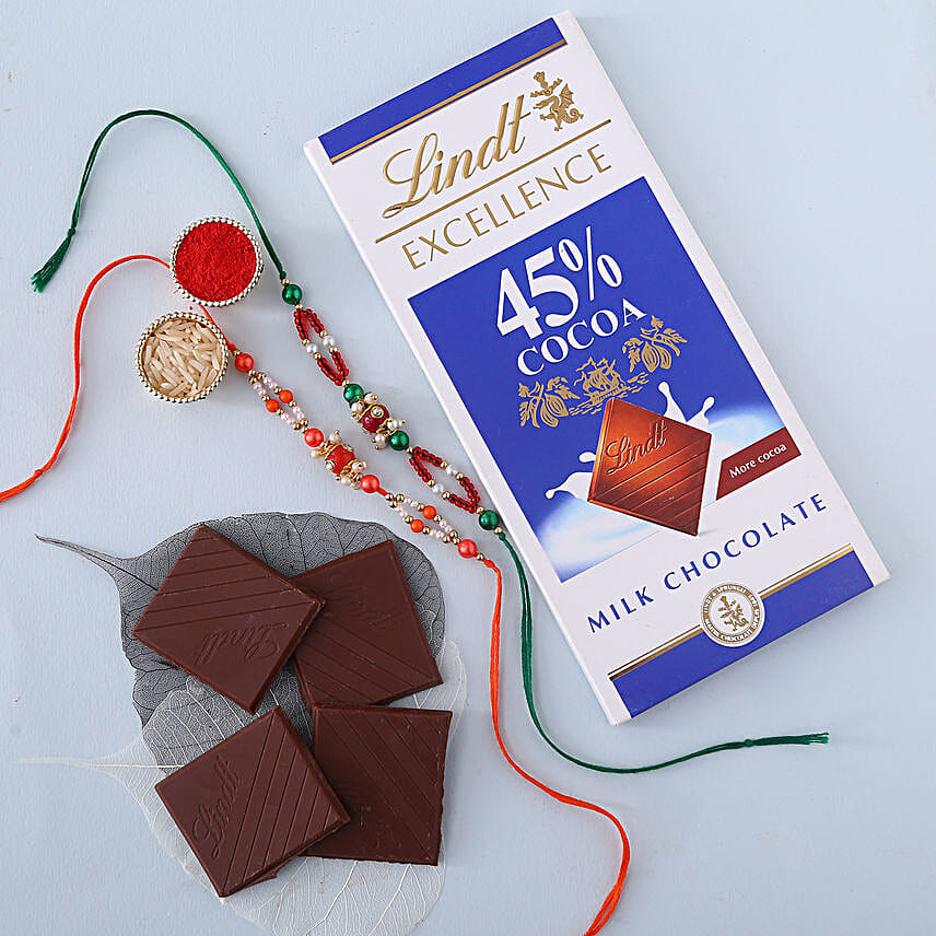 Sneh Pearl Rakhi Set & Lindt Bar
