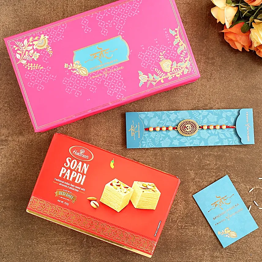 Spiritual Om Pearl Rakhi And Soan Papdi