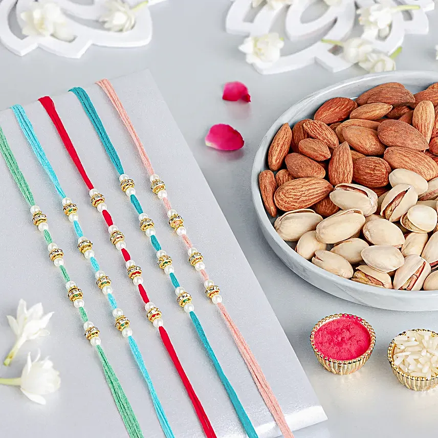 Understated Elegance Beads Rakhi Set of 5 N Nutty Delights