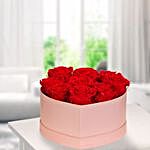 9 Red Roses In A Light Pink Heart Shaped Box