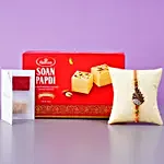 Elegant Golden Peacock Rakhi And Soan Papdi