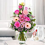 Flower Bouquet Rosa Himmel With Vase And Ferrero Raffaello
