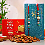 Blue Pearl Lumba Rakhi Set And Almonds With Soan Papdi