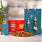Orb Pearl Lumba Rakhi Set And Almonds With Soan Papdi