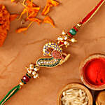 Peacock Rakhi With Green Pearl Lumba Rakhi Set