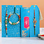 Green Lumba Rakhi Set And Peacock Rakhi With Soanpapdi And Cashew