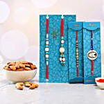 Kids Rakhi Duo And Blue Lumba Rakhi Set With Healthy Almonds