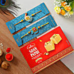 Blue Elephant And Peacock Rakhi Set With Soan Papdi