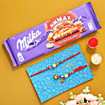 Red Lumba Rakhi Set And Milka Peanut Chocolate