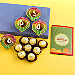 Floral Diyas With Greeting Card And Ferrero Rocher