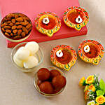 Designer Diyas With Almonds And Sweets