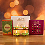 Set Of 4 Beautiful Diyas And Lindt Chocolates