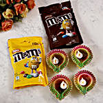 Set Of 4 Beautiful Diyas And Mandm Chocolates