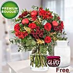 Blissful Flowers Bouquet With Premium Vase And Jam