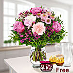 Graceful Mixed Flowers Bouquet With Jam And Chocolates