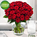 Romantic Red Roses Bouquet And Free Premium Vase