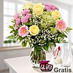 Graceful Mixed Flowers Vase And Free Ferrero Raffaello & GLU