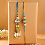 Blue Orb Pearl And Lumba Rakhi Set With 340 Gms Kaju Katli