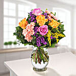 Colourful Floral Bunch With Free Vase & Chocolates