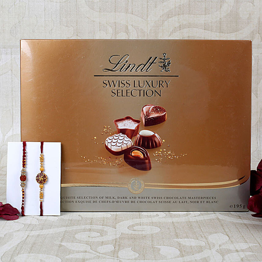 Rudraksha Rakhi Set with Lindt Swiss Chocolates
