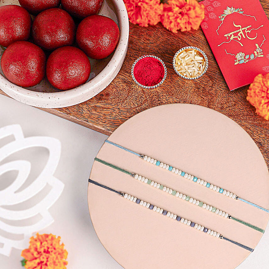 Beads Rakhi Set of 3 N Delectable Gulab Jamun Combo